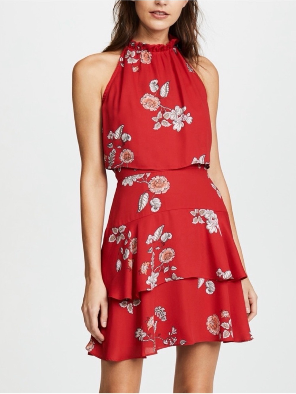 BB Dakota Red Floral Halter Mini Dress